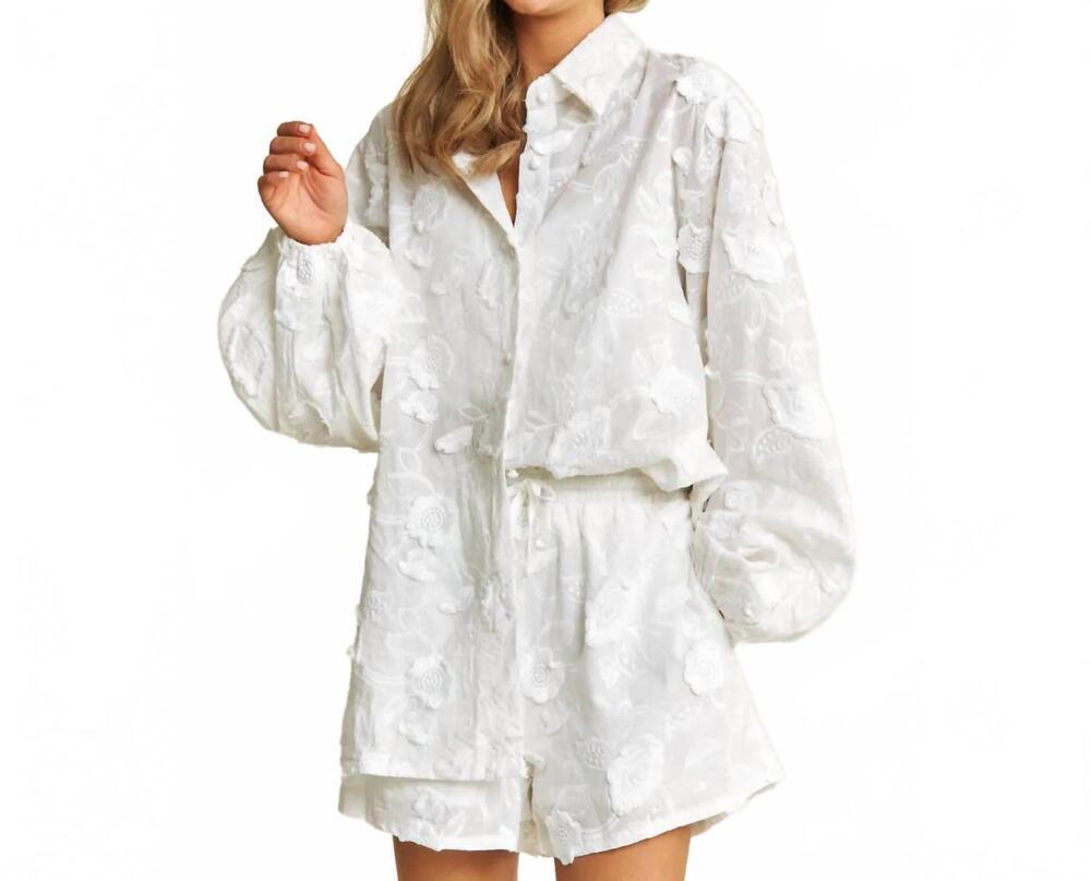 NEW SWEET GENERIS 3d floral embroidery button down shirt in white
